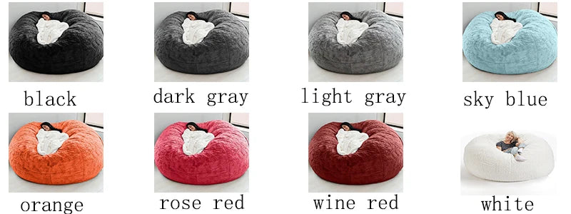 7ft Giant Fur Bean Bag Cover Living Room Furniture Big Round Soft Fluffy Faux Fur BeanBag Lazy Sofa Bed Coat