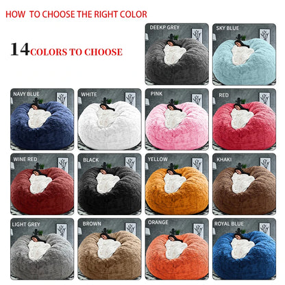 5ft Giant Fur Bean Bag Cover Living Room Furniture Big Round Soft Fluffy Faux Fur BeanBag Lazy Sofa Bed Coat Without Fillings