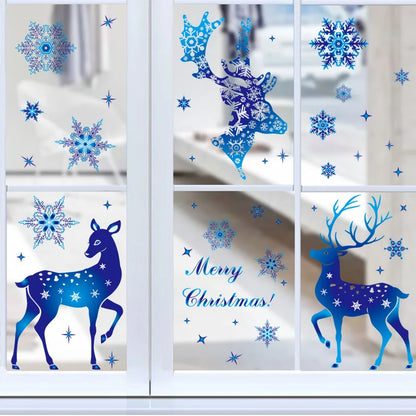 Christmas Snowflake Window Clings Stickers Santa Claus Reindeer Wall Glass Sticker Xmas Decorations