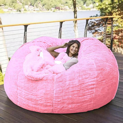 5ft Giant Fur Bean Bag Cover Living Room Furniture Big Round Soft Fluffy Faux Fur BeanBag Lazy Sofa Bed Coat Without Fillings