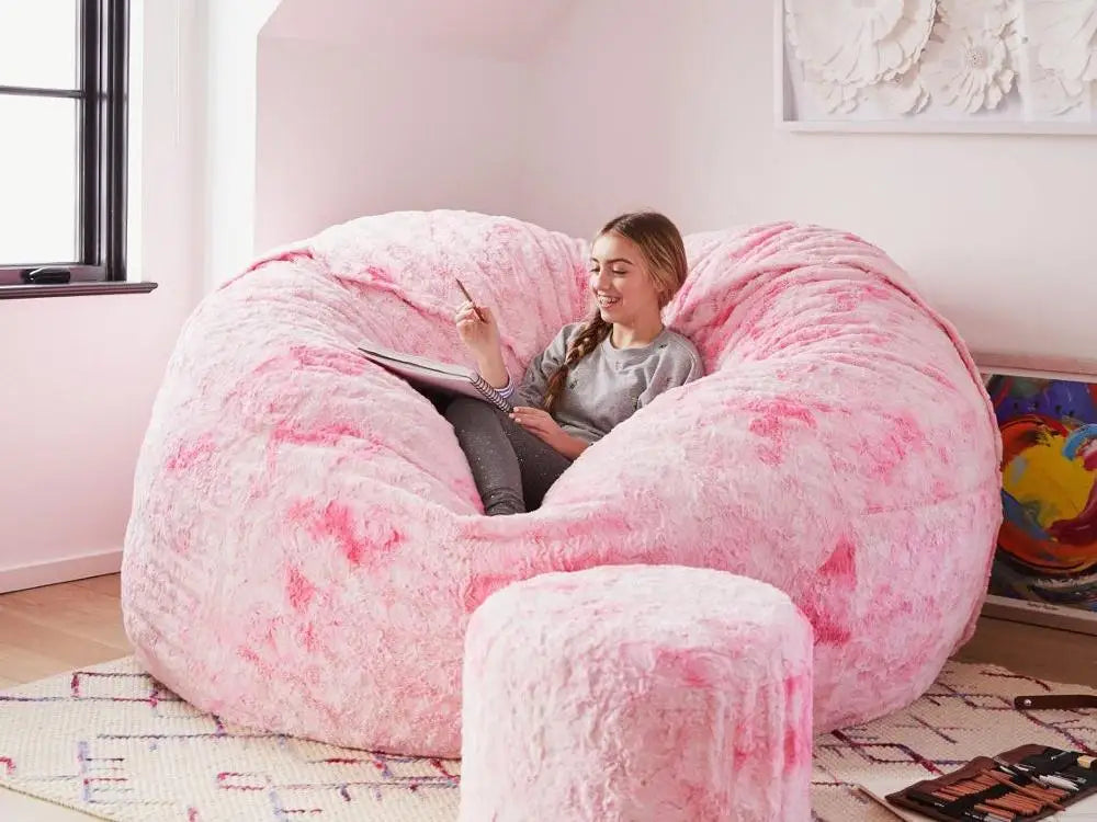 7ft Giant Fur Bean Bag Cover Living Room Furniture Big Round Soft Fluffy Faux Fur BeanBag Lazy Sofa Bed Coat