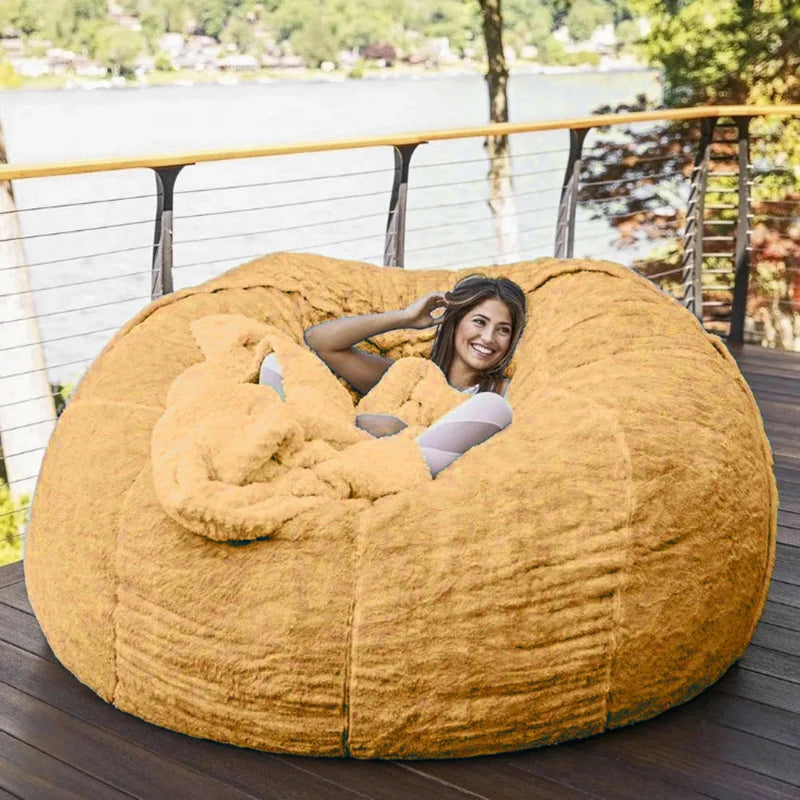 5ft Giant Fur Bean Bag Cover Living Room Furniture Big Round Soft Fluffy Faux Fur BeanBag Lazy Sofa Bed Coat Without Fillings