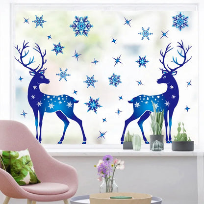 Christmas Snowflake Window Clings Stickers Santa Claus Reindeer Wall Glass Sticker Xmas Decorations