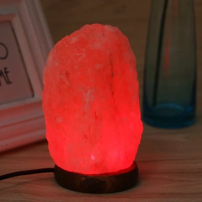 Hand Carved USB Wooden Base Himalayan Rock Salt Lamp Air Purifier Night Light Bedroom Decoration Home Drop Shipping