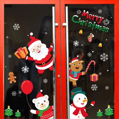 Christmas Snowflake Window Clings Stickers Santa Claus Reindeer Wall Glass Sticker Xmas Decorations