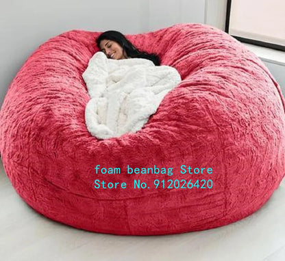 7ft Giant Fur Bean Bag Cover Living Room Furniture Big Round Soft Fluffy Faux Fur BeanBag Lazy Sofa Bed Coat