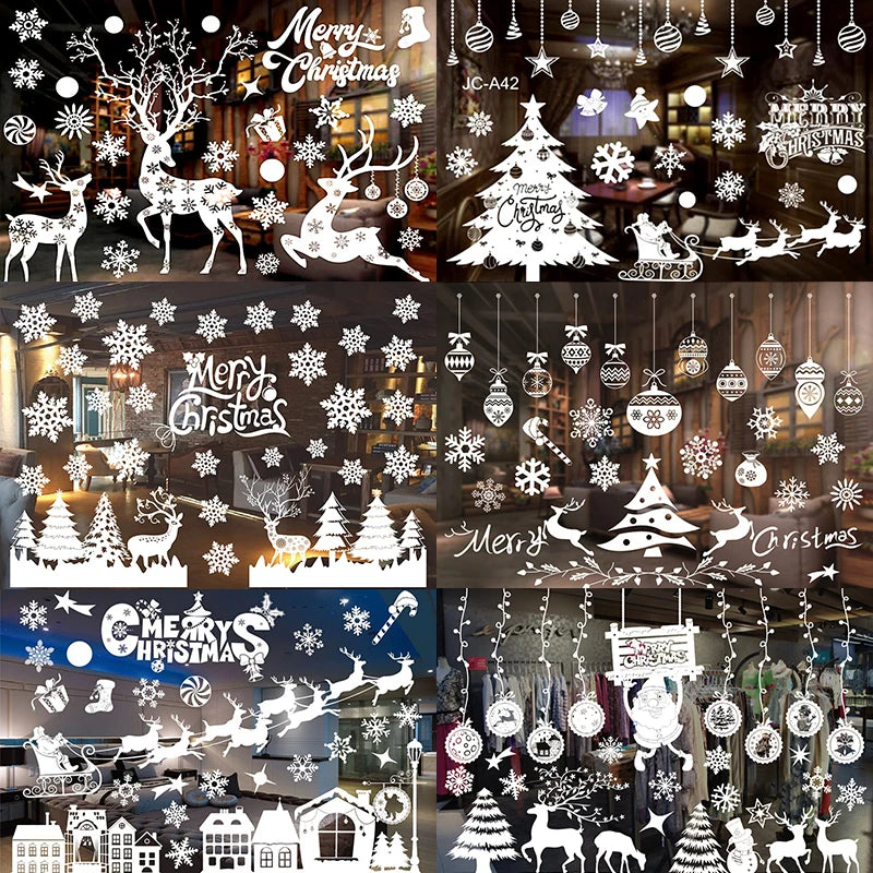 Christmas Snowflake Window Clings Stickers Santa Claus Reindeer Wall Glass Sticker Xmas Decorations