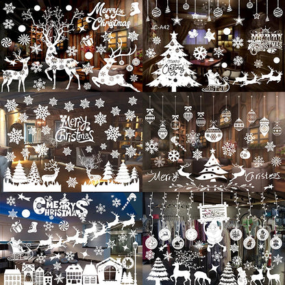 Christmas Snowflake Window Clings Stickers Santa Claus Reindeer Wall Glass Sticker Xmas Decorations