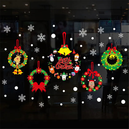 Christmas Snowflake Window Clings Stickers Santa Claus Reindeer Wall Glass Sticker Xmas Decorations