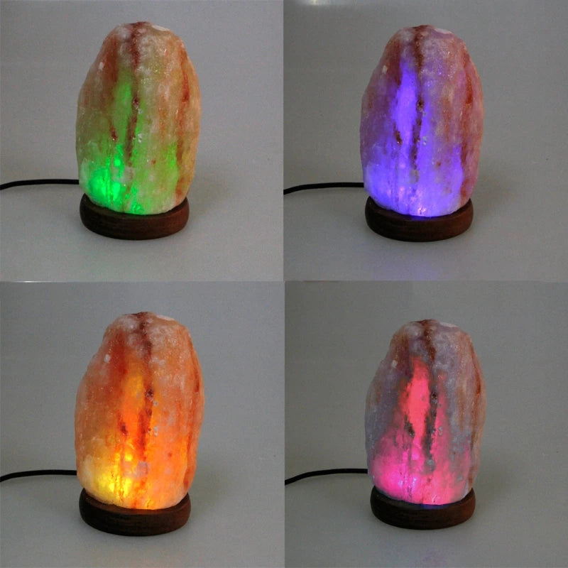 Hand Carved USB Wooden Base Himalayan Rock Salt Lamp Air Purifier Night Light Bedroom Decoration Home Drop Shipping