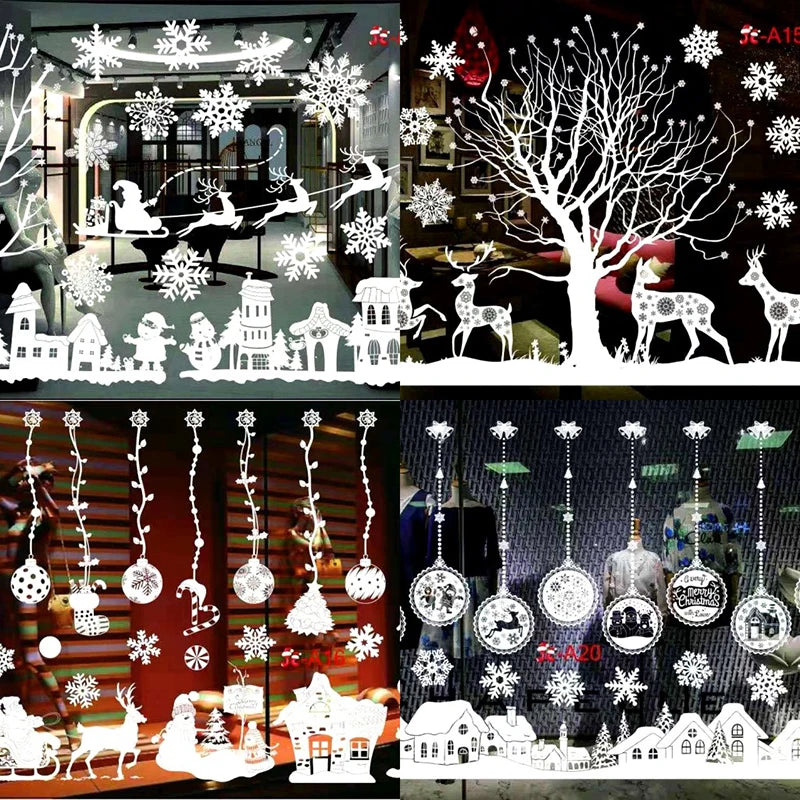 Christmas Snowflake Window Clings Stickers Santa Claus Reindeer Wall Glass Sticker Xmas Decorations