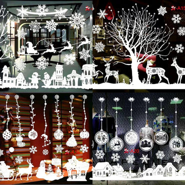 Christmas Snowflake Window Clings Stickers Santa Claus Reindeer Wall Glass Sticker Xmas Decorations