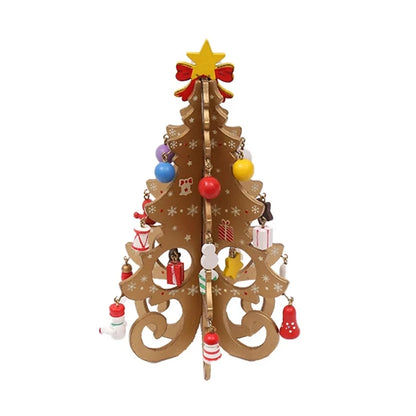 Handcrafted Wooden Christmas Tree Decoration-1pc 3D Tabletop Christmas Ornament with Hanging Accessories, Festive Decor Gift