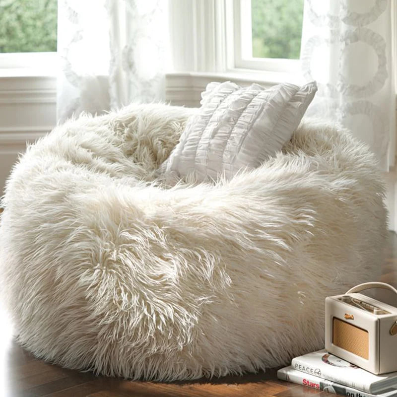 Soft Fluffy Wool Fur Bean Bag Cover,Without Filler,Sofa Lazy Couch Chair Kids Party Festival Baby Photography Show Props Stool