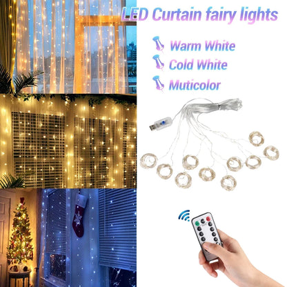 Christmas Lights Curtain Garland Christmas Decorations for Home Christmas Ornaments Xmas Gifts