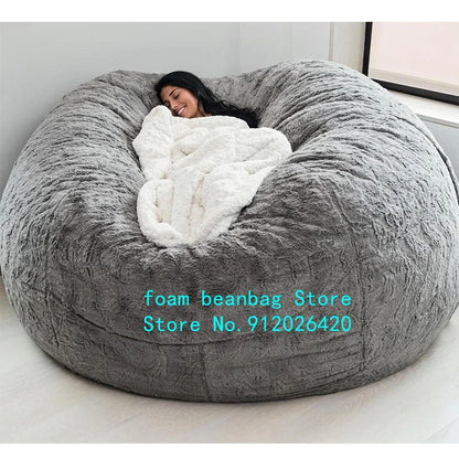 7ft Giant Fur Bean Bag Cover Living Room Furniture Big Round Soft Fluffy Faux Fur BeanBag Lazy Sofa Bed Coat