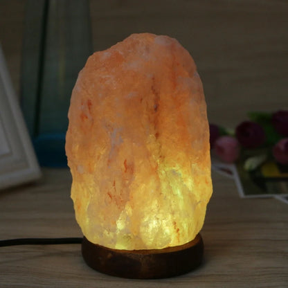 Hand Carved USB Wooden Base Himalayan Rock Salt Lamp Air Purifier Night Light Bedroom Decoration Home Drop Shipping