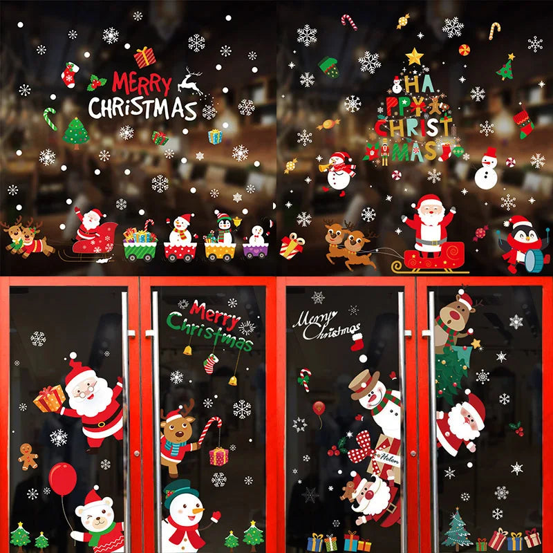 Christmas Snowflake Window Clings Stickers Santa Claus Reindeer Wall Glass Sticker Xmas Decorations