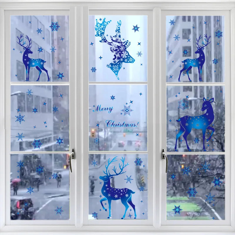 Christmas Snowflake Window Clings Stickers Santa Claus Reindeer Wall Glass Sticker Xmas Decorations