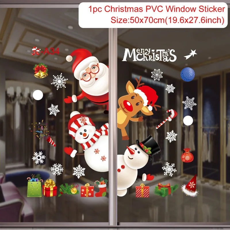 Merry Christmas Decoration for Home Wall Window Sticker Ornaments Garland New Year Christmas Decoration