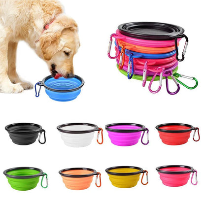 Folding Portable Silicone Dog Feeder Bowl 2 In 1 Pet Dispenser Outdoor Travel Dog Cat with Carabiner Bottle Food Water Container