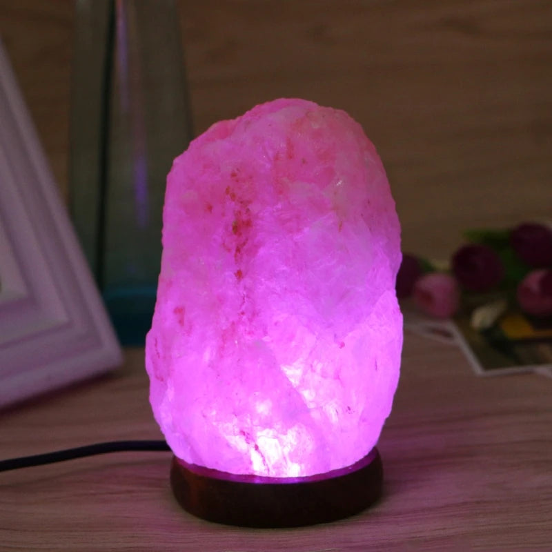 Hand Carved USB Wooden Base Himalayan Rock Salt Lamp Air Purifier Night Light Bedroom Decoration Home Drop Shipping