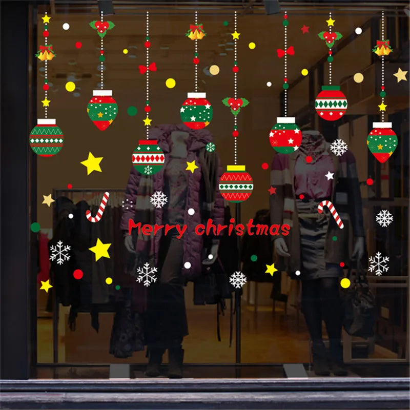 Christmas Snowflake Window Clings Stickers Santa Claus Reindeer Wall Glass Sticker Xmas Decorations