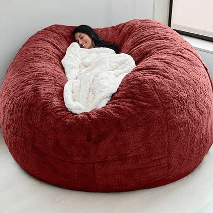 5ft Giant Fur Bean Bag Cover Living Room Furniture Big Round Soft Fluffy Faux Fur BeanBag Lazy Sofa Bed Coat Without Fillings