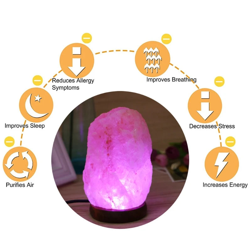 Hand Carved USB Wooden Base Himalayan Rock Salt Lamp Air Purifier Night Light Bedroom Decoration Home Drop Shipping