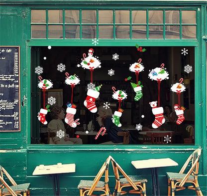 Christmas Snowflake Window Clings Stickers Santa Claus Reindeer Wall Glass Sticker Xmas Decorations