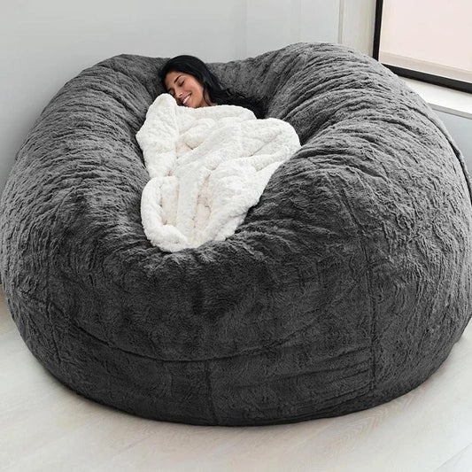 5ft Giant Fur Bean Bag Cover Living Room Furniture Big Round Soft Fluffy Faux Fur BeanBag Lazy Sofa Bed Coat Without Fillings