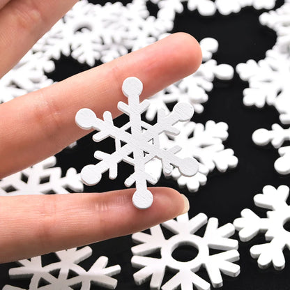 50pcs Mix Shape White Wooden Snowflakes Christmas Ornaments Xmas Tree Wood Pendant New Year Christmas Decorations for Home