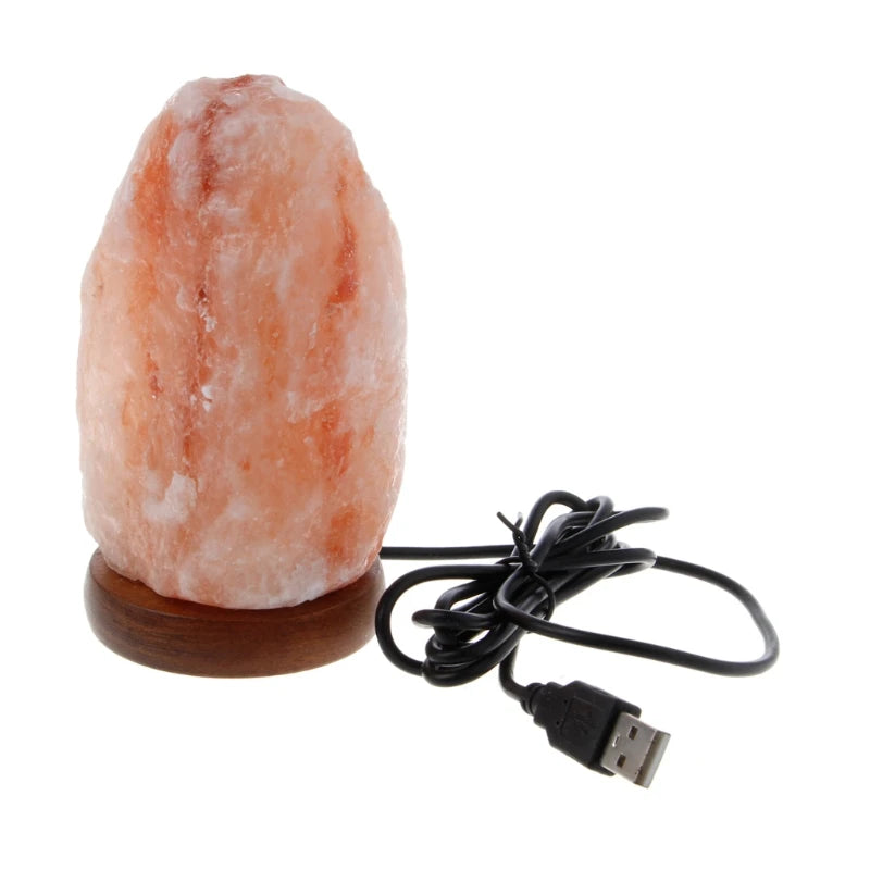 Hand Carved USB Wooden Base Himalayan Rock Salt Lamp Air Purifier Night Light Bedroom Decoration Home Drop Shipping