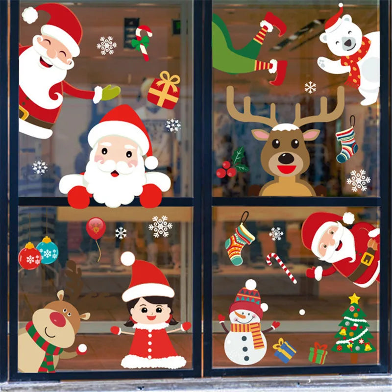 Christmas Snowflake Window Clings Stickers Santa Claus Reindeer Wall Glass Sticker Xmas Decorations