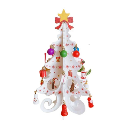 Handcrafted Wooden Christmas Tree Decoration-1pc 3D Tabletop Christmas Ornament with Hanging Accessories, Festive Decor Gift