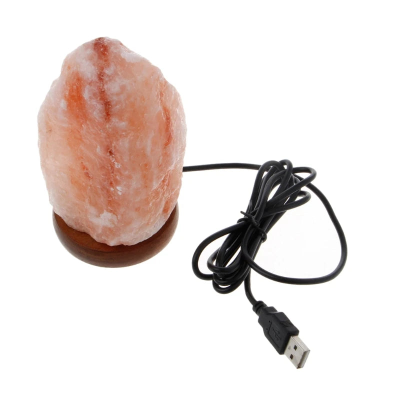 Hand Carved USB Wooden Base Himalayan Rock Salt Lamp Air Purifier Night Light Bedroom Decoration Home Drop Shipping