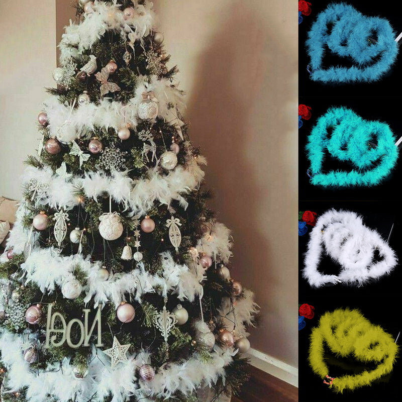 200cm White Feather Boa Strip Christmas Decoration Bar Tops Ribbon Garland Christmas Tree Ornaments DIY Wedding Party Supplies