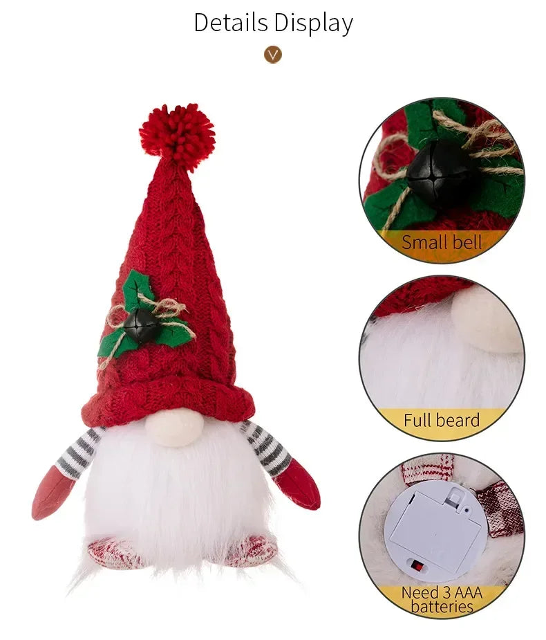 Glowing Knitted Gnome Doll with Led Night Light Christmas Decorations, Home Xmas Tree Decor