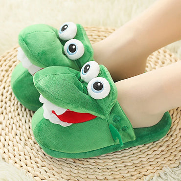 Cartoon Crocodile Cotton Slippers With Moving Mouth Funny Home Cotton Shoes Winter Walking Warm Christmas Gift For Men Women