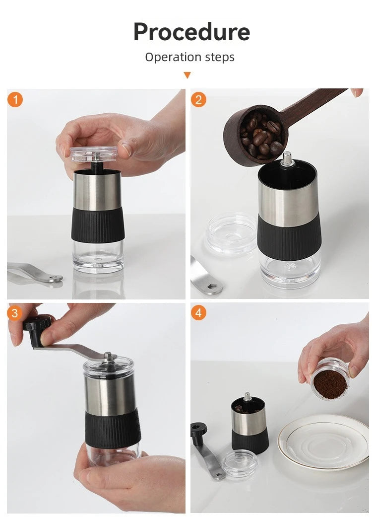 New Mini Hand Shake Manual Grinding Convenient Stainless Steel Ceramic Core Coffee Bean Grinder Visual Coffee Machine