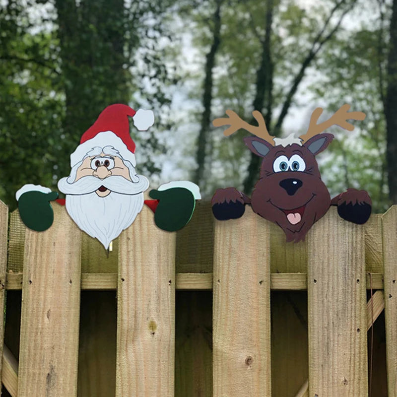 New year Santa Claus fence peeps Christmas decoration outdoor holiday occasion home garden