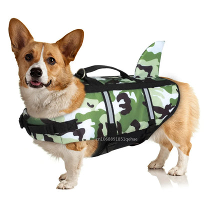 Pet Dog Life Jacket Vest Clothes Life Vest Collar Harness Pet Dog Swimming Summer Swimwear Clothes Camouflage Shark Blue Fuchsia