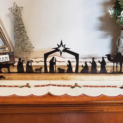 Nativity Scene Tealight Holder Metal Silhouette Wooden Candle Holder Birth Of Jesus Ornament Christmas Gifts Crafts Home Decor