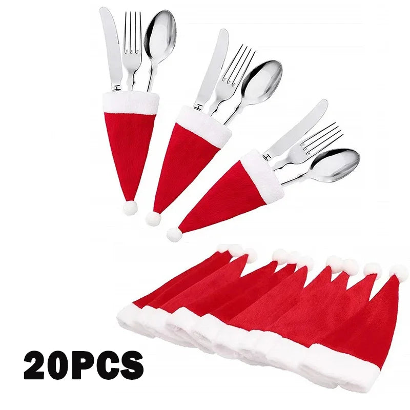 Christmas Decorations Christmas Tableware Bag Holder Christmas Hat Fork Knife Cutlery Bag Christmas Decor for Home