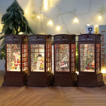 New Christmas Decoration New Year Gift, Windshield Music Box Snowy Medium Santa Claus Phone Booth Water Lamp Decoration