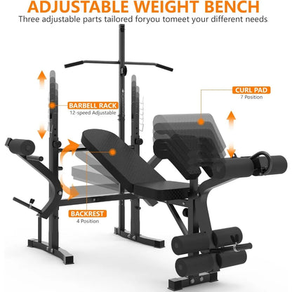 600lbs 6 in 1 Adjustable Weight Bench Set with Leg Extension and Leg Curl Multi-Function Bench Press Set for Full Body Workout