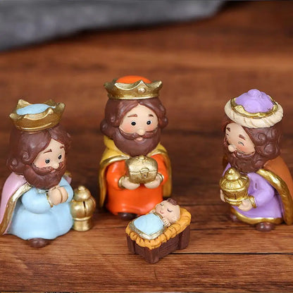 Nativity Sets for Christmas Resin Manger Scene Ornaments Jesus Figurines Sets Cute Cartoon Figures Nativity Statue Home Decor