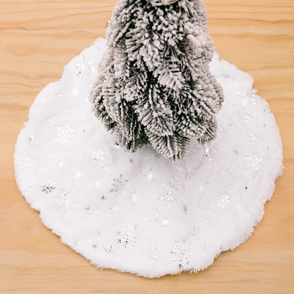 Mini 40cm Christmas Tree Skirt Desktop Xmas Tree Snowflake White Fur Base Mat Carpet Christmas Decorations