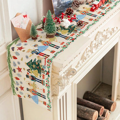 Christmas Nutcracker Linen Table Runner Winter Xmas Holiday Home Party Decor Kitchen Dining Table Decor Decorations