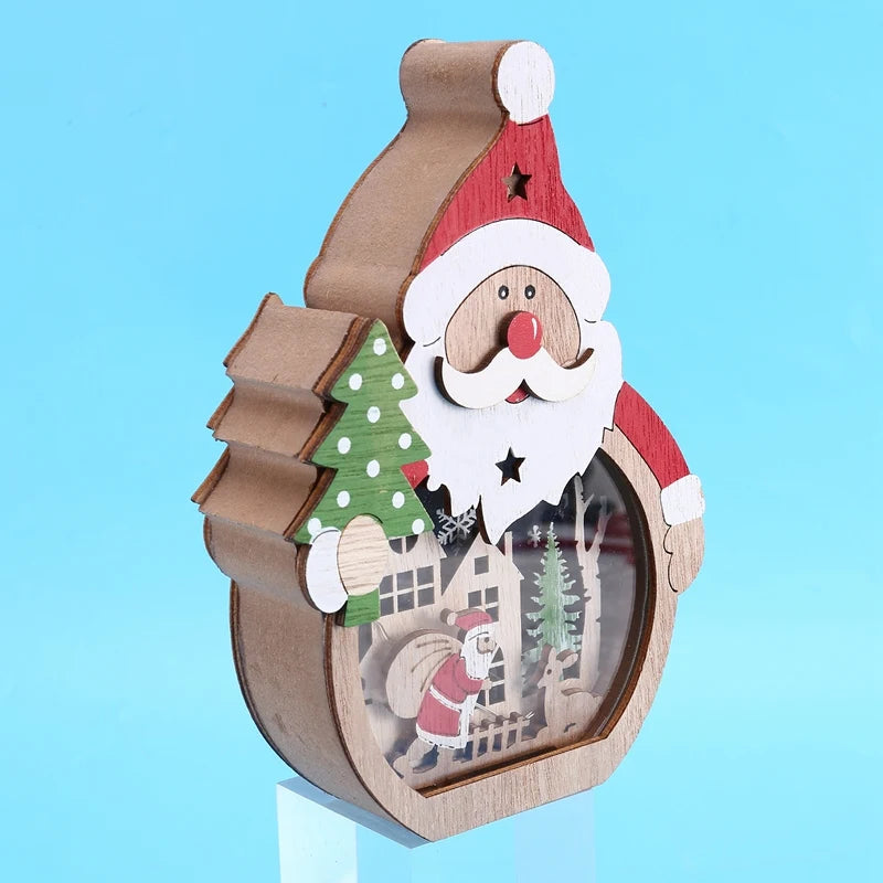 Merry Christmas Gift LED Luminous Shape Wooden Ornaments Happy New Year Decor